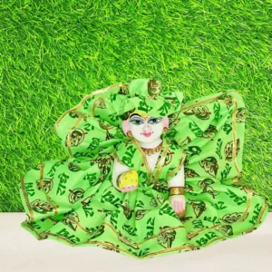 Bright Green Radhe Radhe Printed Laddu Gopal Poshak with Pagdi