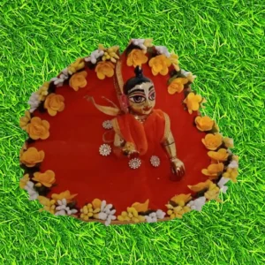 Laddu Gopal Heavy Flower Design Cotton Dress with Mukut