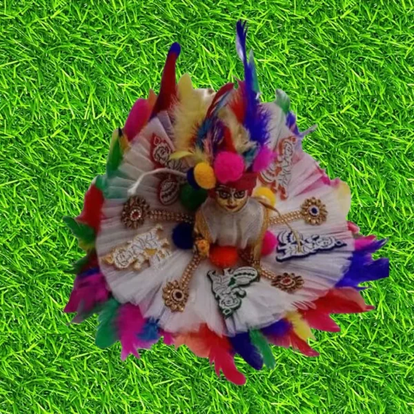 Laddu Gopal Holi Cotton Dress with Patch Mukut